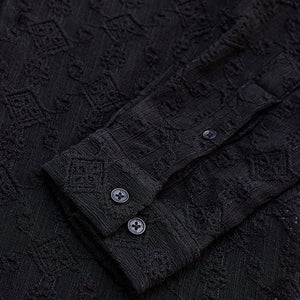 Black Mandarin Self-Design Shirt