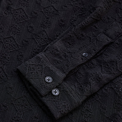Black Mandarin Self-Design Shirt