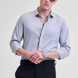 Grey Solid Concealed Placket Shirt