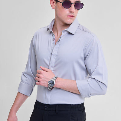 Grey Solid Concealed Placket Shirt