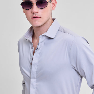 Grey Solid Concealed Placket Shirt