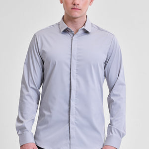 Grey Solid Concealed Placket Shirt