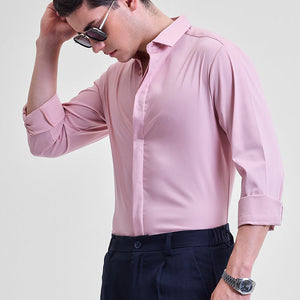 Pink Solid Concealed Placket Shirt
