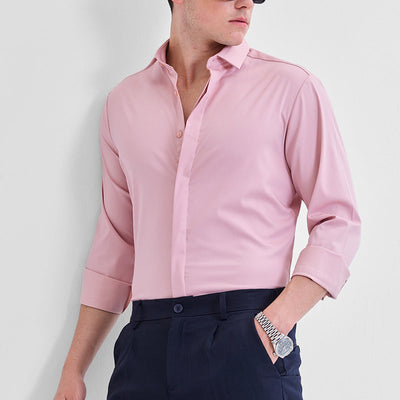 Pink Solid Concealed Placket Shirt