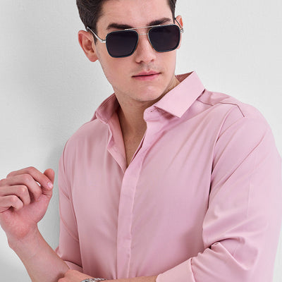 Pink Solid Concealed Placket Shirt