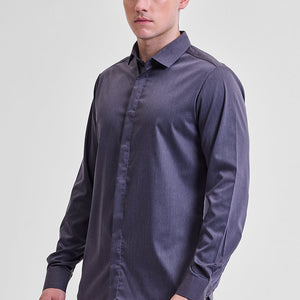 Dark Grey Solid Concealed Placket Shirt