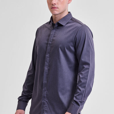 Dark Grey Solid Concealed Placket Shirt