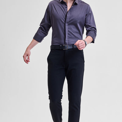 Dark Grey Solid Concealed Placket Shirt