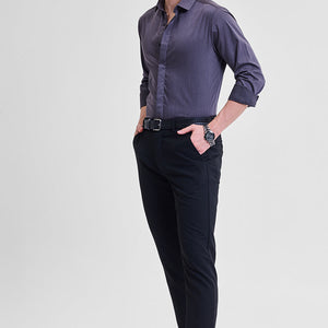 Dark Grey Solid Concealed Placket Shirt
