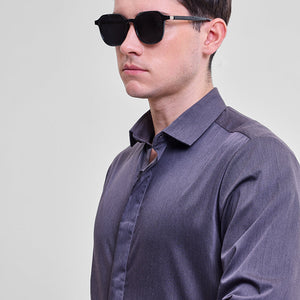Dark Grey Solid Concealed Placket Shirt