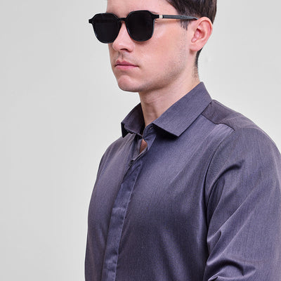 Dark Grey Solid Concealed Placket Shirt