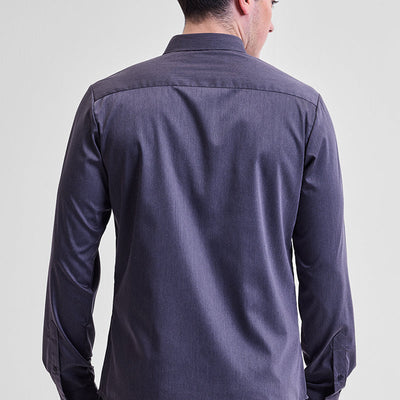 Dark Grey Solid Concealed Placket Shirt