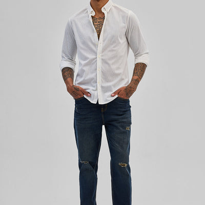 White Slim Fit Corduroy Shirt