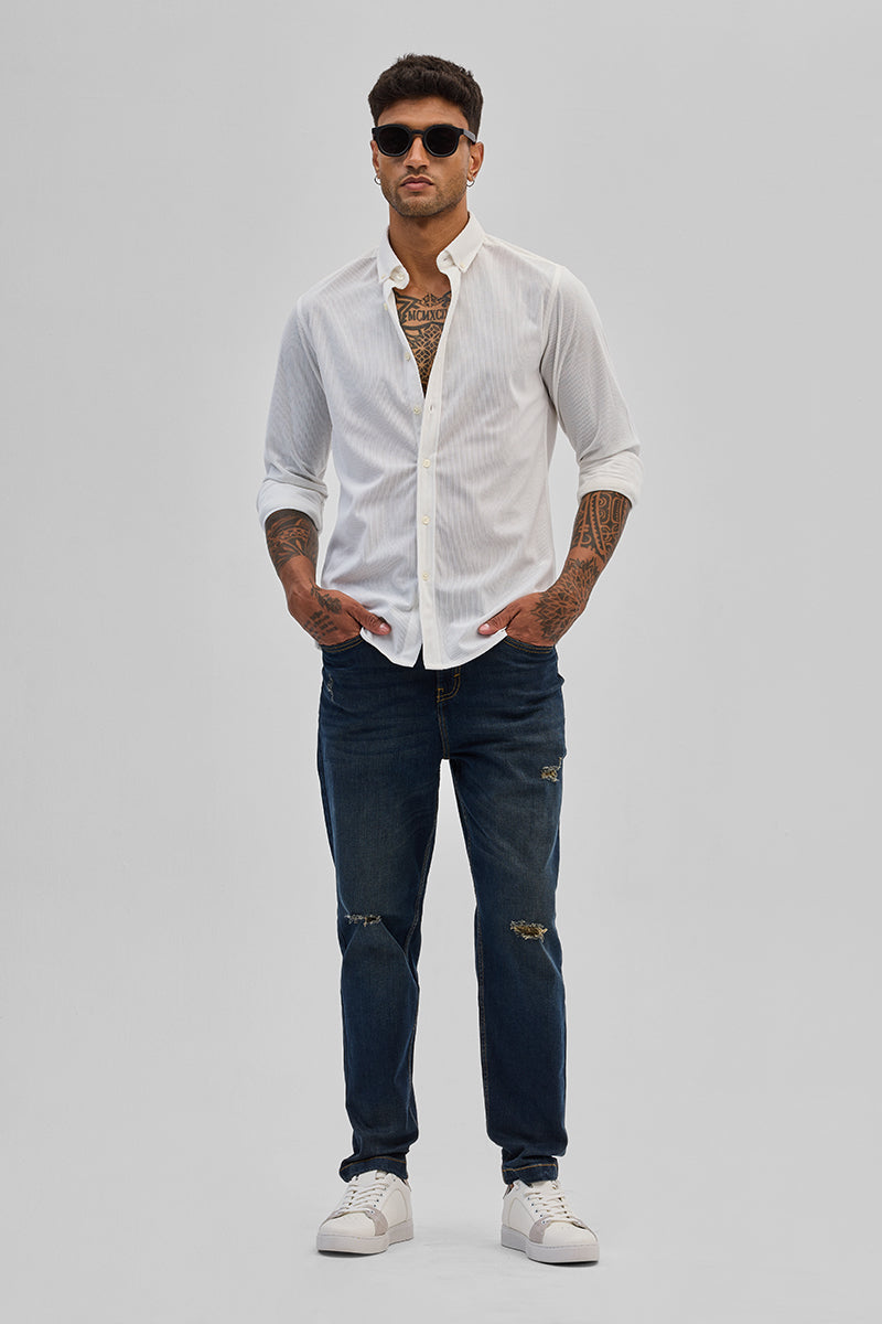 White Slim Fit Corduroy Shirt