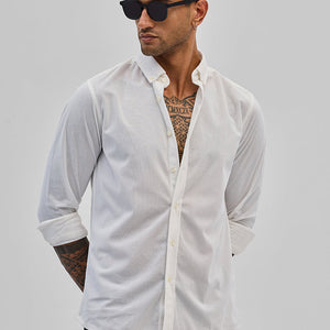 White Slim Fit Corduroy Shirt
