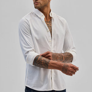 White Slim Fit Corduroy Shirt