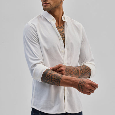 White Slim Fit Corduroy Shirt