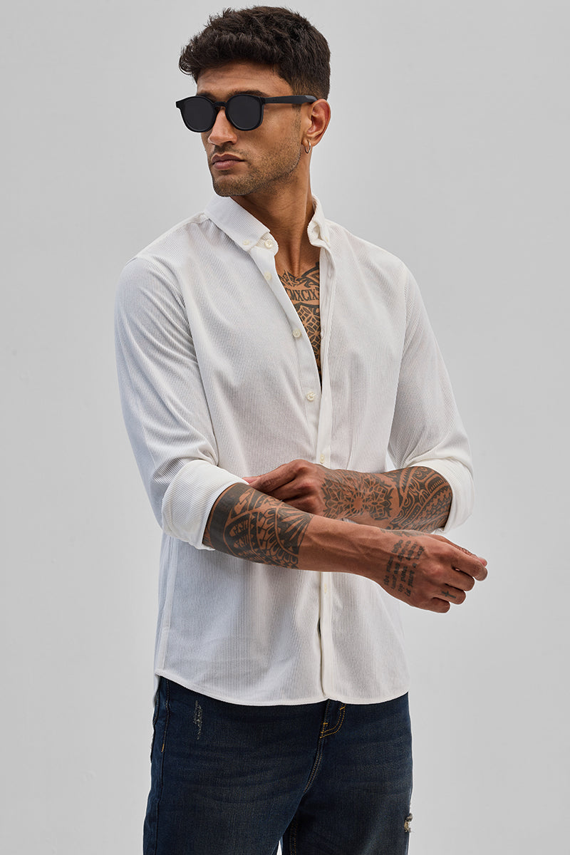 White Slim Fit Corduroy Shirt