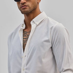White Slim Fit Corduroy Shirt