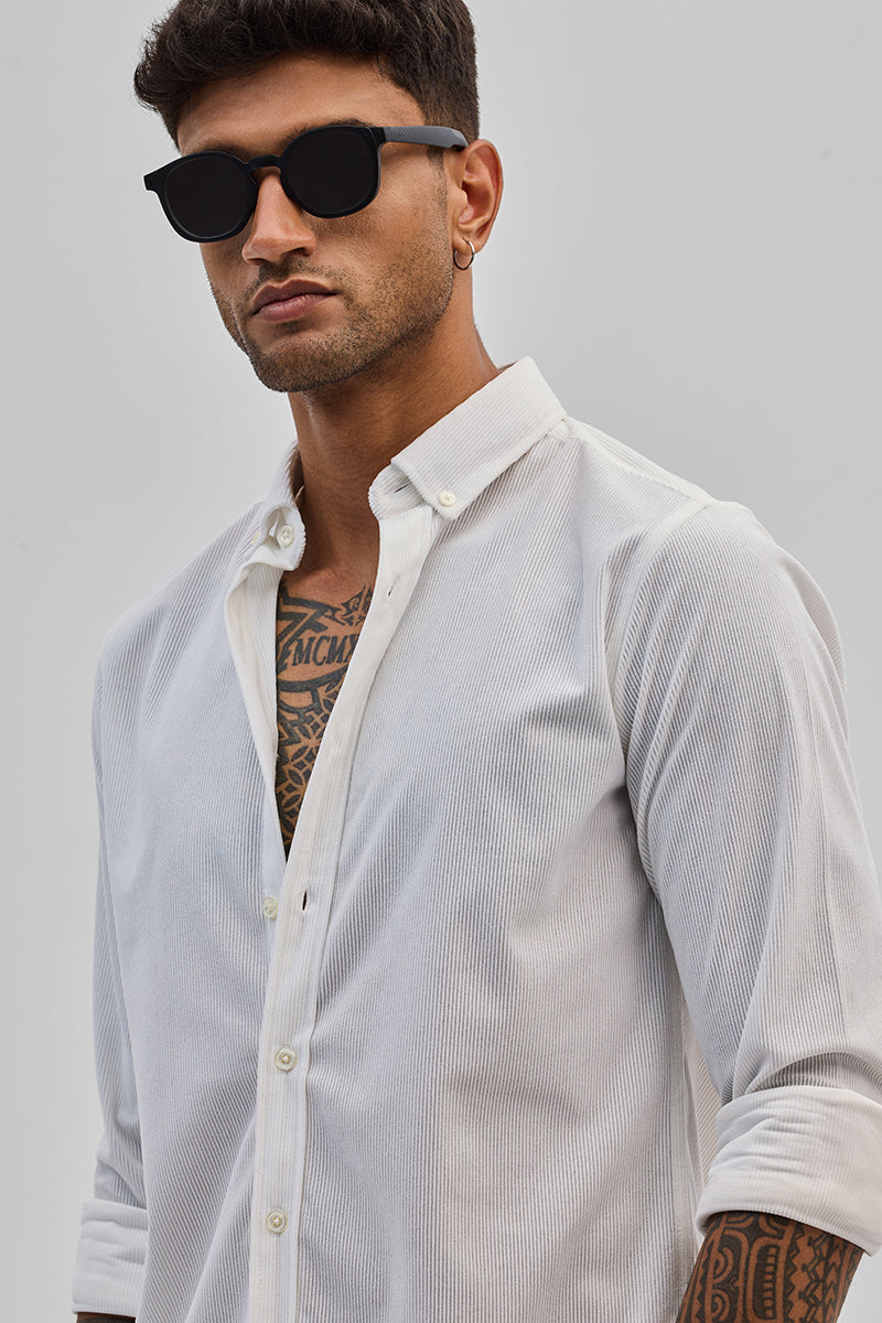 White Slim Fit Corduroy Shirt