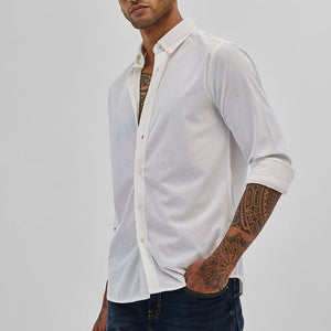 White Slim Fit Corduroy Shirt