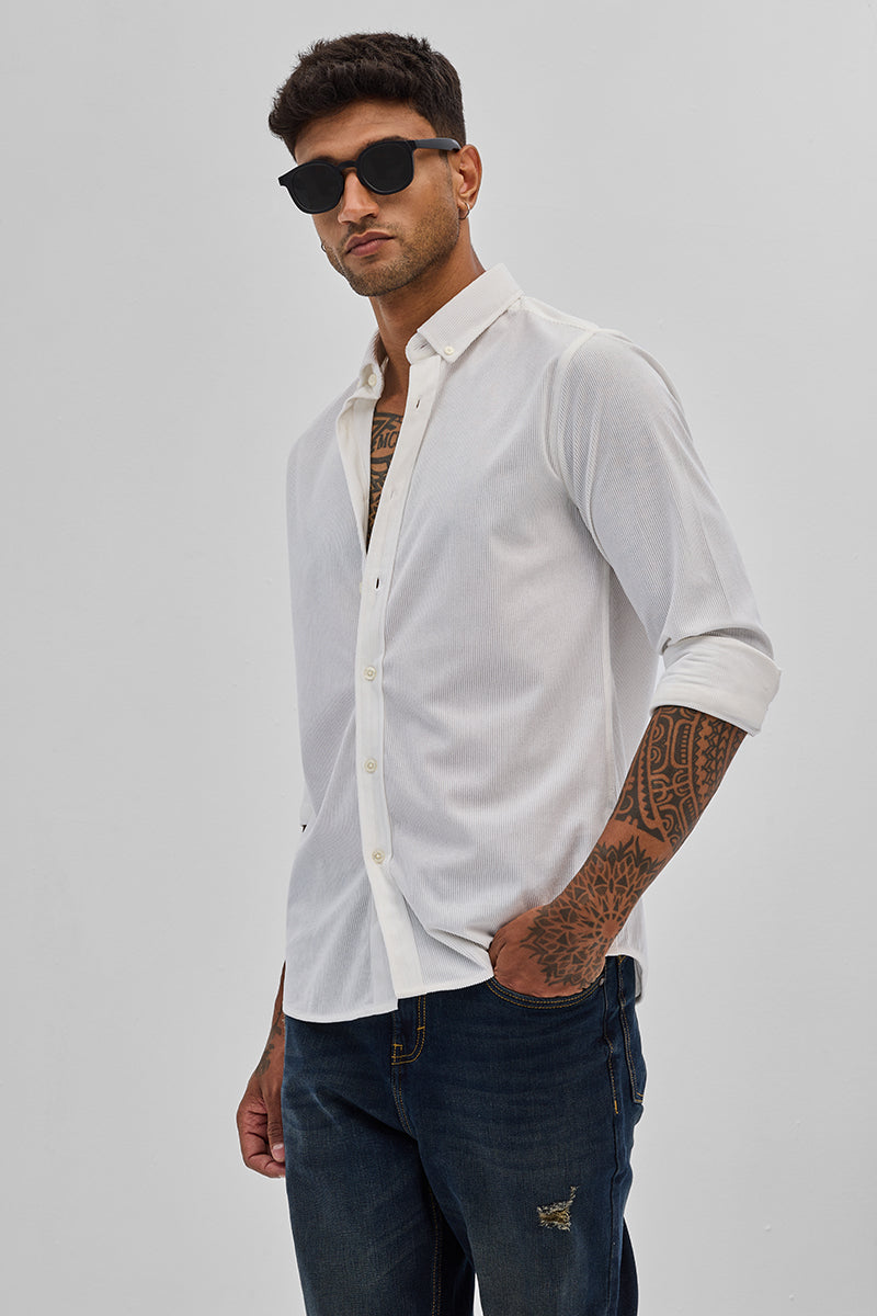 White Slim Fit Corduroy Shirt