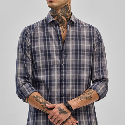 Navy Checks Slim Fit Shirt