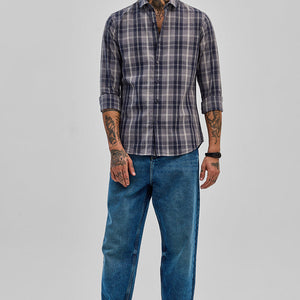 Navy Checks Slim Fit Shirt