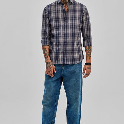 Navy Checks Slim Fit Shirt