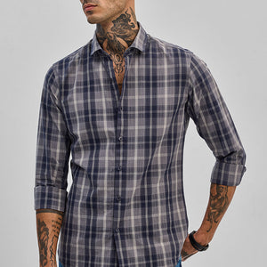 Navy Checks Slim Fit Shirt