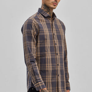 Charcoal Grey Checks Slim Fit Shirt