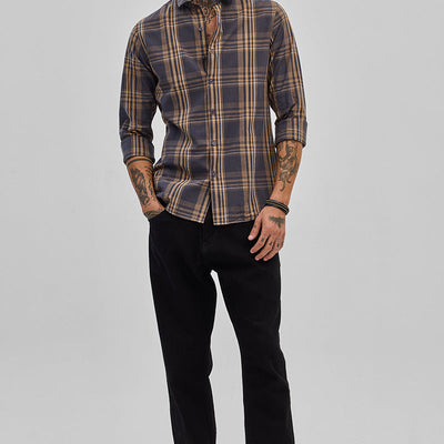 Charcoal Grey Checks Slim Fit Shirt