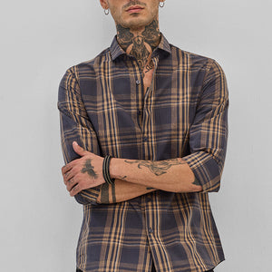 Charcoal Grey Checks Slim Fit Shirt