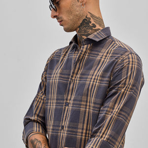 Charcoal Grey Checks Slim Fit Shirt
