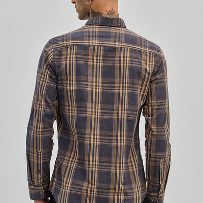 Charcoal Grey Checks Slim Fit Shirt