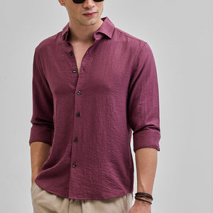 Mauve Textured Linen Blend Shirt