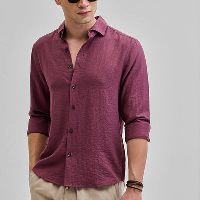 Mauve Textured Linen Blend Shirt