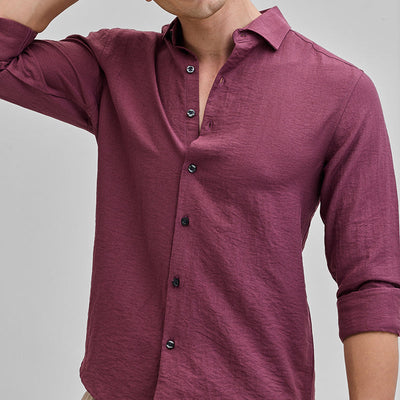 Mauve Textured Linen Blend Shirt