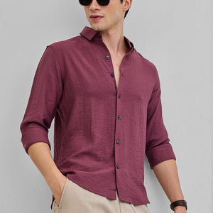 Mauve Textured Linen Blend Shirt