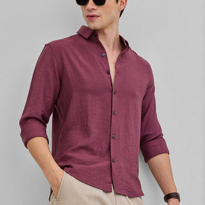 Mauve Textured Linen Blend Shirt