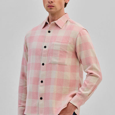 Light Pink Flannel Checks Overshirt