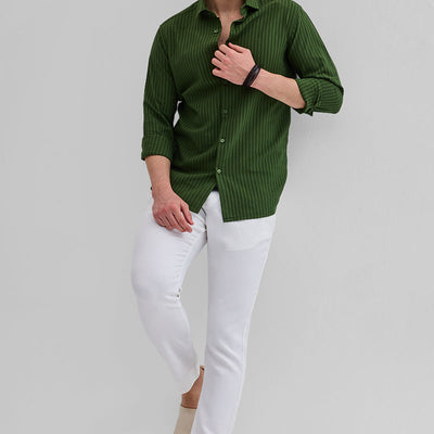 Green Stripes Slim Fit Shirt
