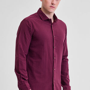 Burgundy Stripes Slim Fit Shirt