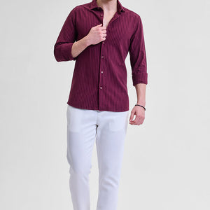 Burgundy Stripes Slim Fit Shirt