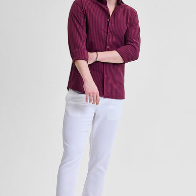 Burgundy Stripes Slim Fit Shirt