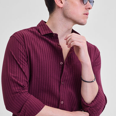 Burgundy Stripes Slim Fit Shirt