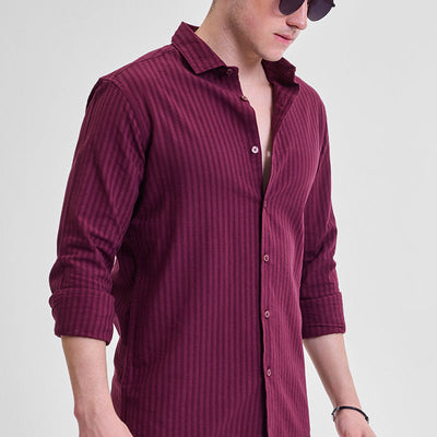 Burgundy Stripes Slim Fit Shirt