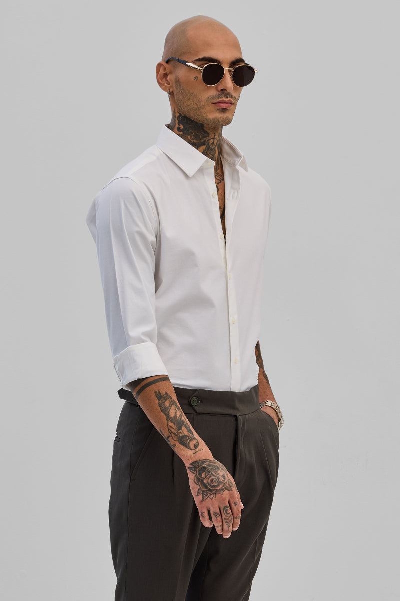 White Stretchable Slim Fit Shirt