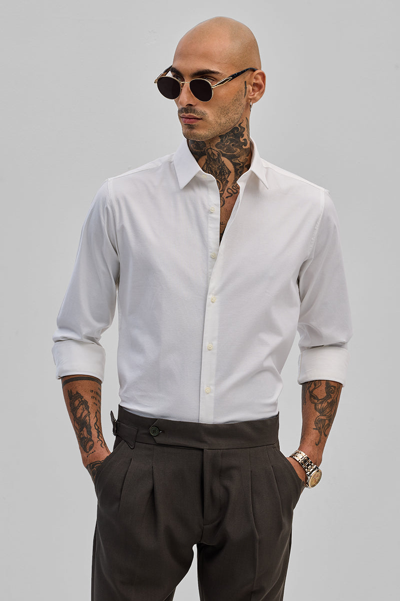 White Stretchable Slim Fit Shirt