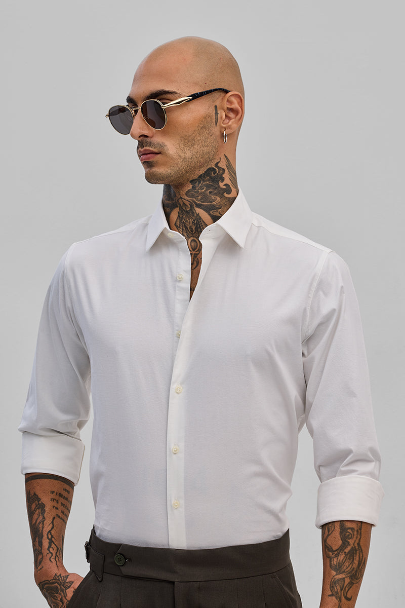 White Stretchable Slim Fit Shirt